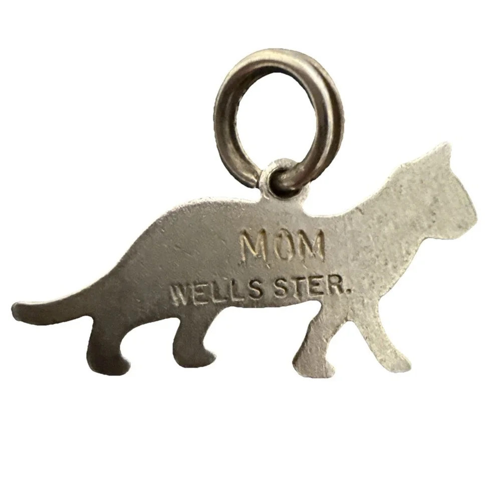Vintage Wells Gray & Black Cat Wells sterling Enamel charm  LAST ONE!